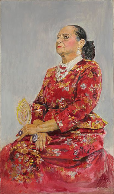 Graham Sutherland: Helena Rubinstein in a Red Brocade Balenciaga Gown, 1957.  Jewish Museum