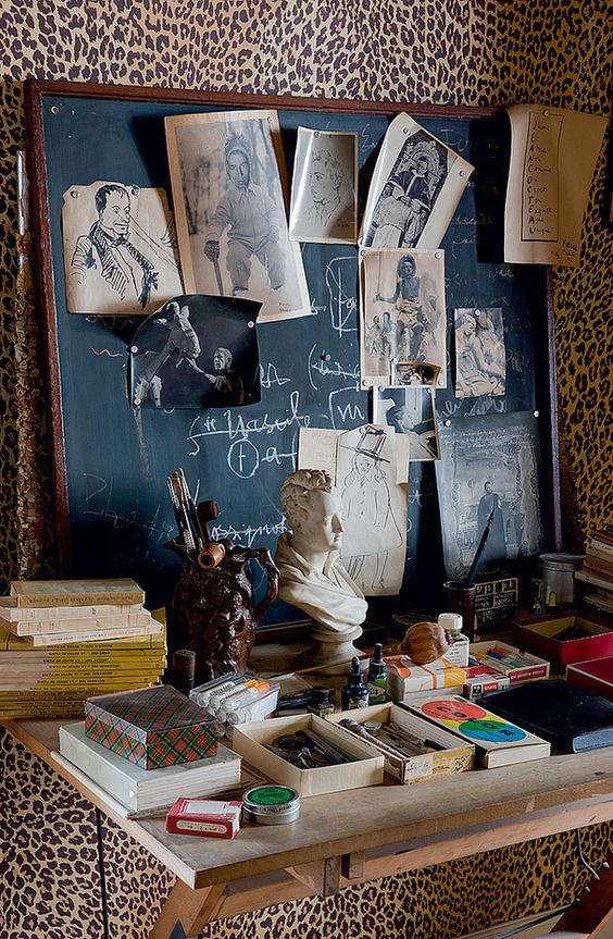 Jean Cocteau's studio at his home in Milly-la-fôret, decorated in collaboration with Castaing.