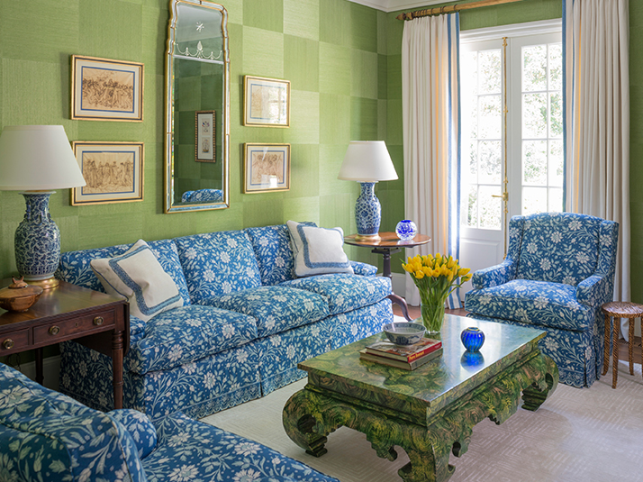 Atlanta home by Phoebe Howard. Verrieres fabric by Brunschwig & Fils