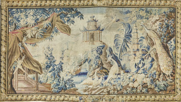 Exotic Chinoiserie landscape tapestry. France, Aubusson. Mid 18th century.
