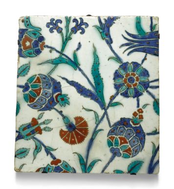 Iznik Pottery tile with pomegranates. Turkey, c.1580-1620