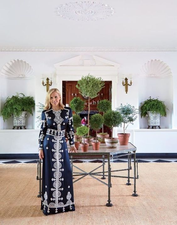 Tory Burch in her Southampton home. Topiary galore