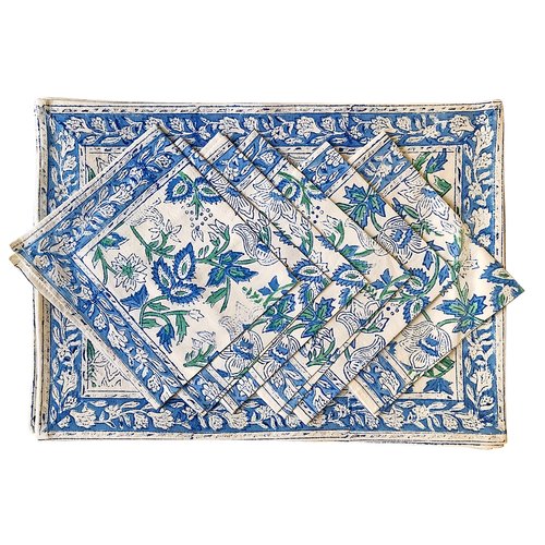 Hollyhock placemat and napkin set - India Amory