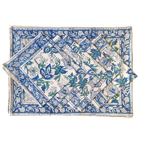 Hollyhock placemat and napkin set - India Amory Hollyhock placemat and napkin set - India Amory