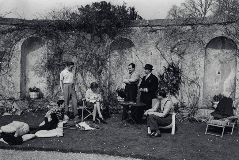 Easter 1939 at Faringdon. From left: Frederick Ashton, Robert Heber-Percy, Lady Mary Lygon, Constant Lambert, Lord Berners, Prince Vsevolod of Russia