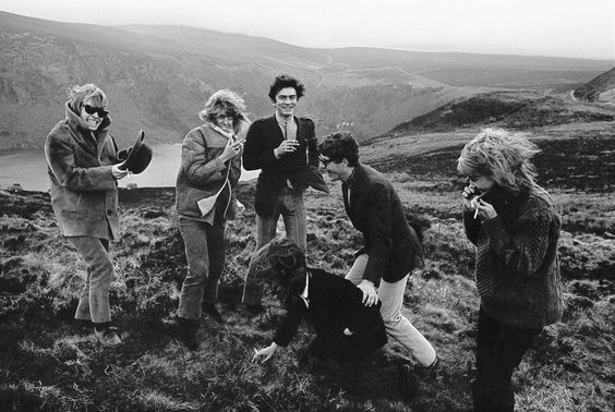 Brian Jones, Nicki Browne, Anita Pallenberg and other guests stand in front of Lough Tay on the day of Tara Browne's Birthday