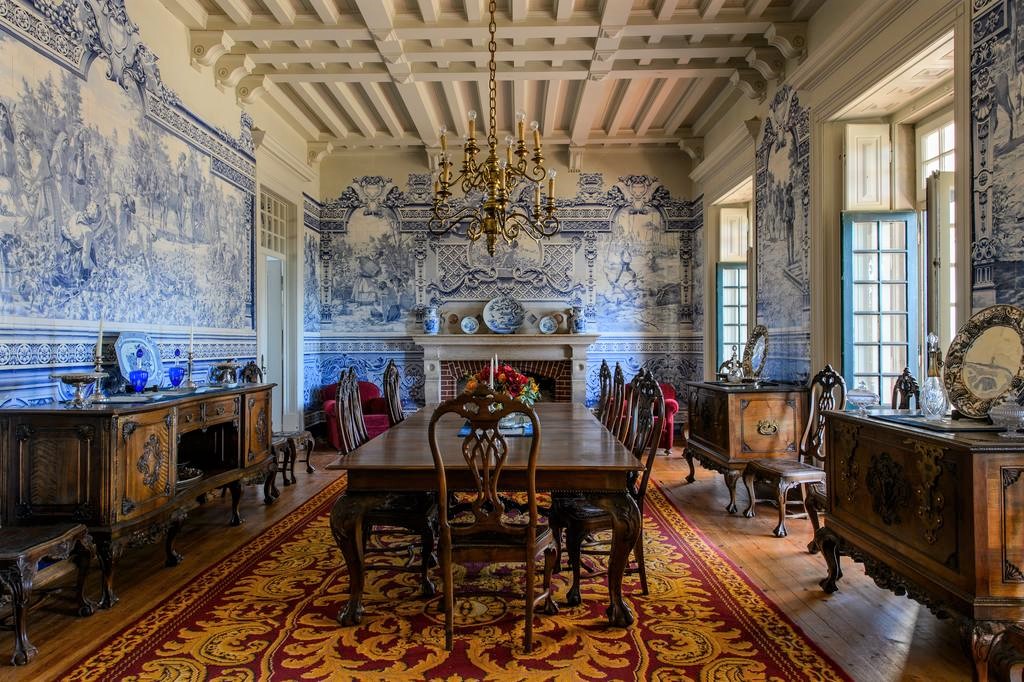 Beautiful blue and white tiles at Palacio de Rio Frio Bed and Breakfast in Portugal