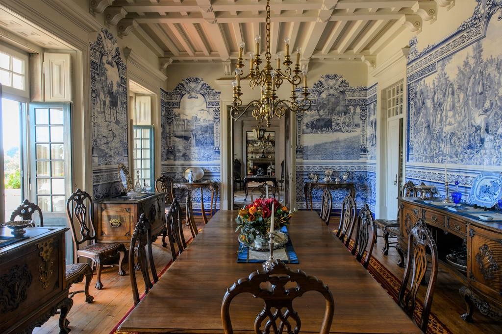 Beautiful blue and white tiles at Palacio de Rio Frio Bed and Breakfast in Portugal