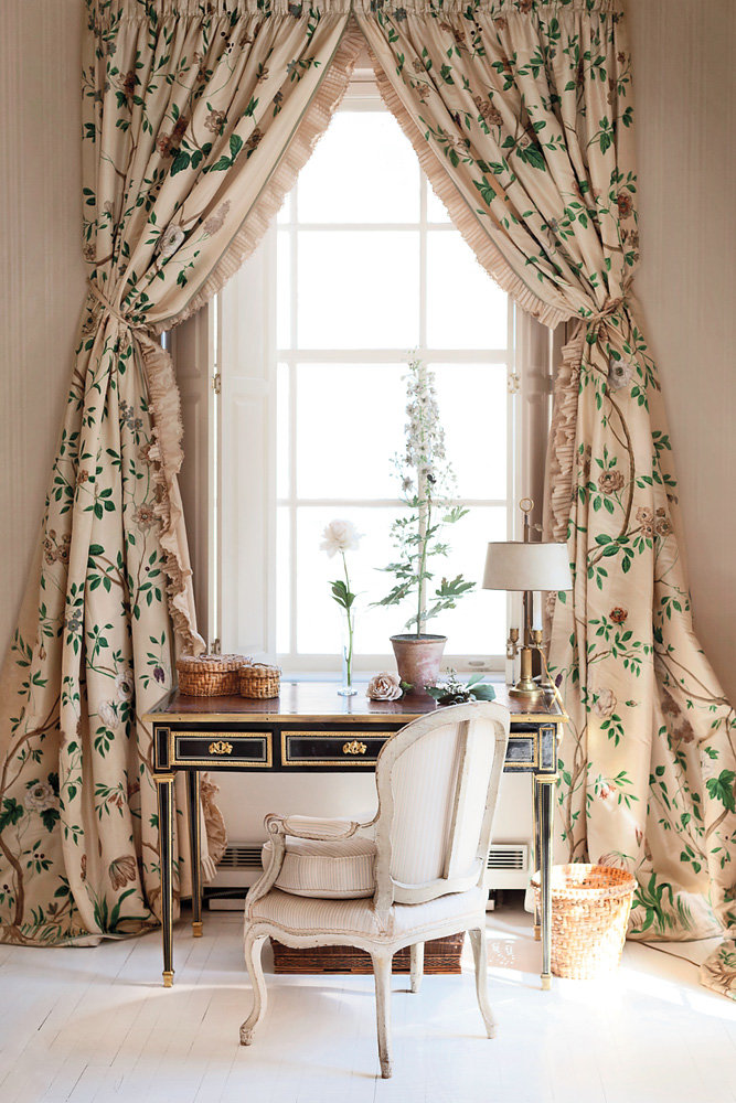 Deeda Blair bedroom with handpainted French curtains