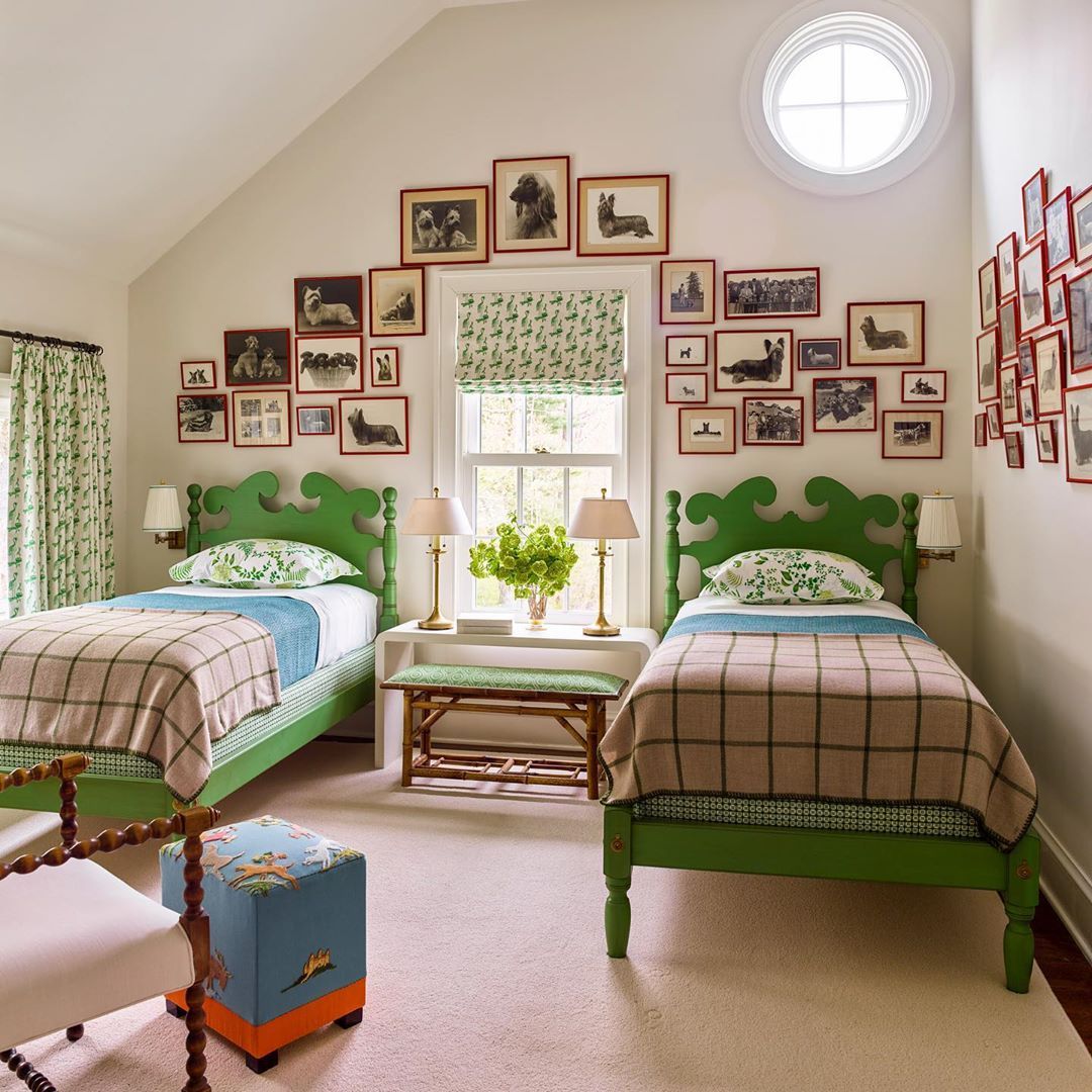 twin bedroom by katie ridder with dog artwork