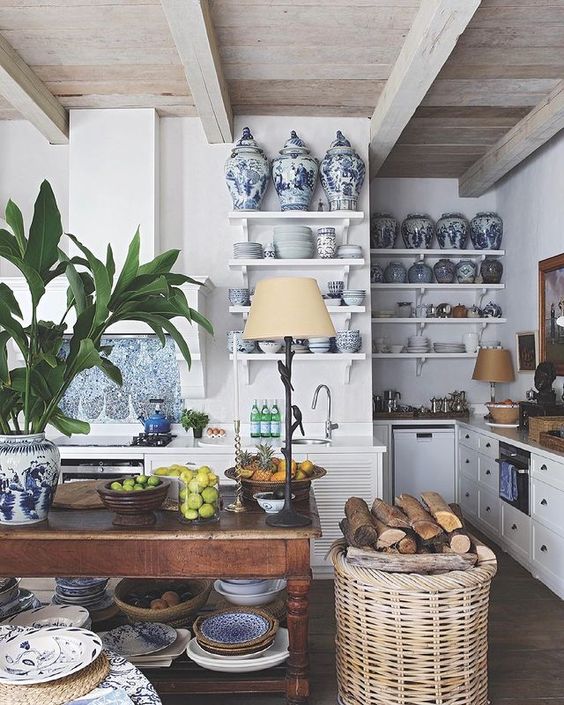 Serena Crawford Cape Town Kitchen with blue and white china