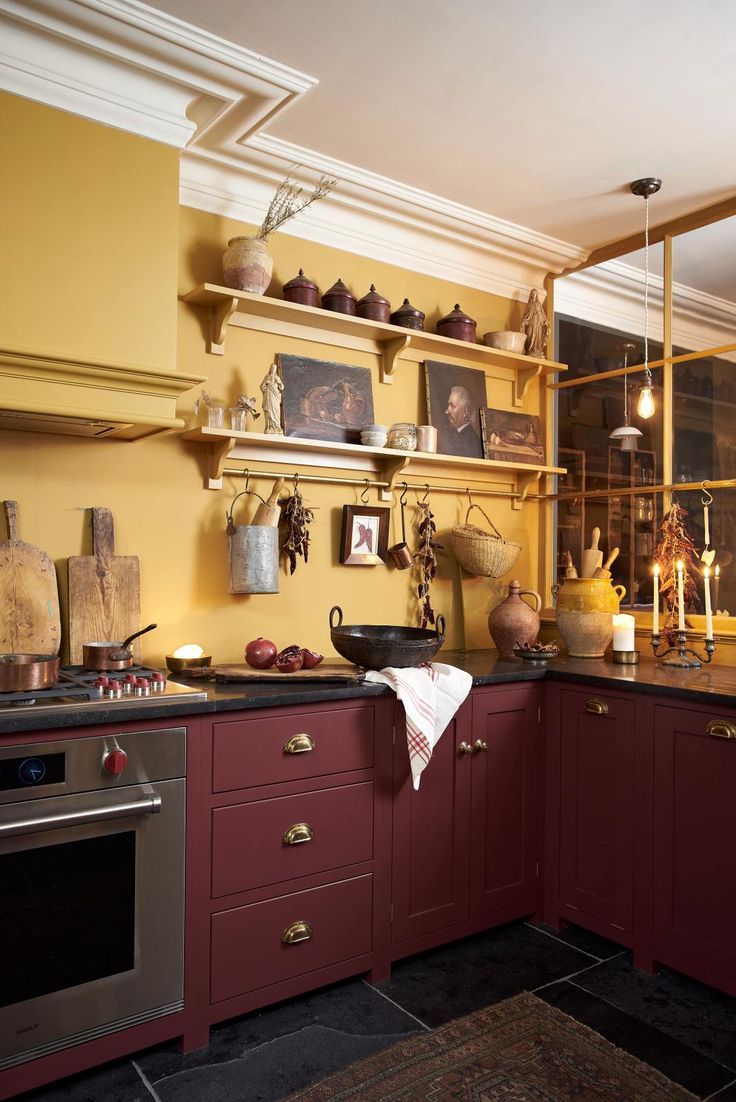 devol kitchen yellow burgundy